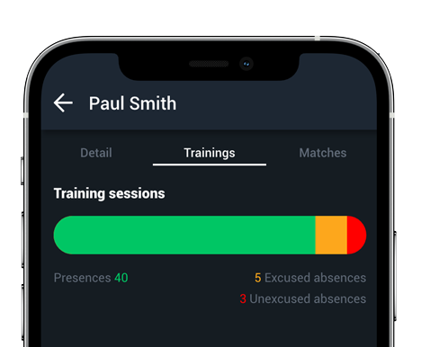 Attendance of a player on YouCoachApp Mobile