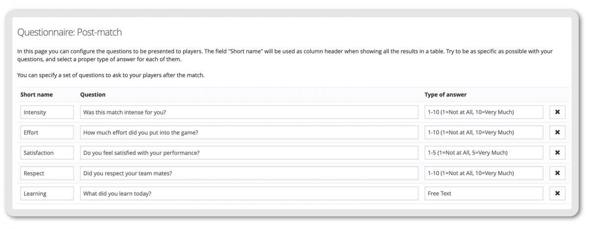 Post-match questionnaire