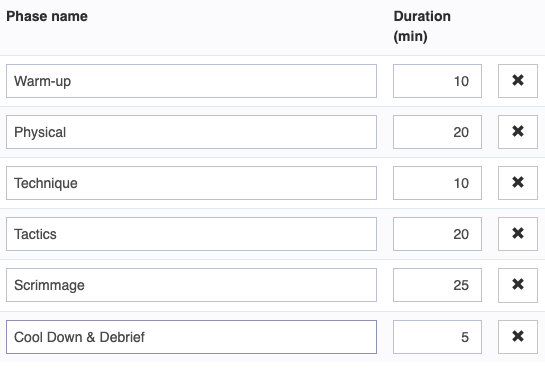 Training session phases in YouCoachApp 2