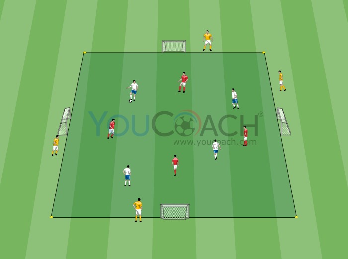 Ball possession 4 vs 4 + 4  with shoot at 4 small goals