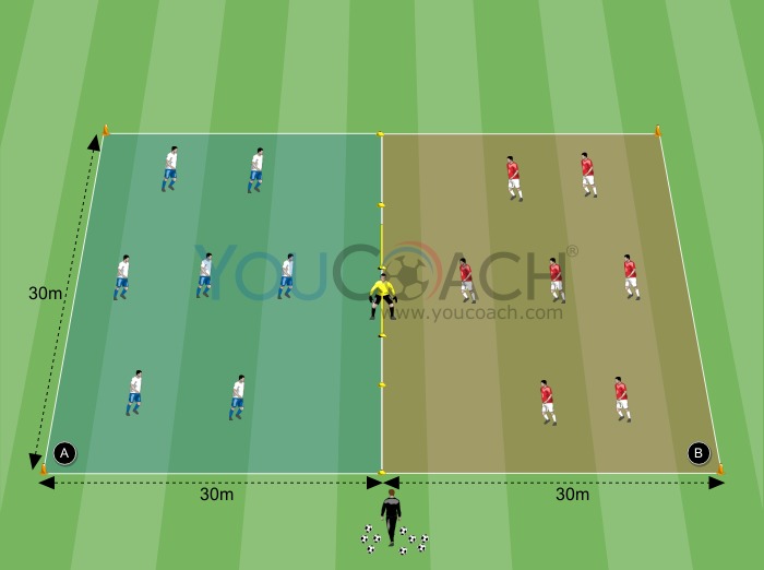 Themed match: two courts with a central goal